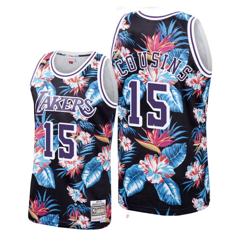 Men's Los Angeles Lakers DeMarcus Cousins #15 NBA Floral Fashion Black Basketball Jersey BII4583TL